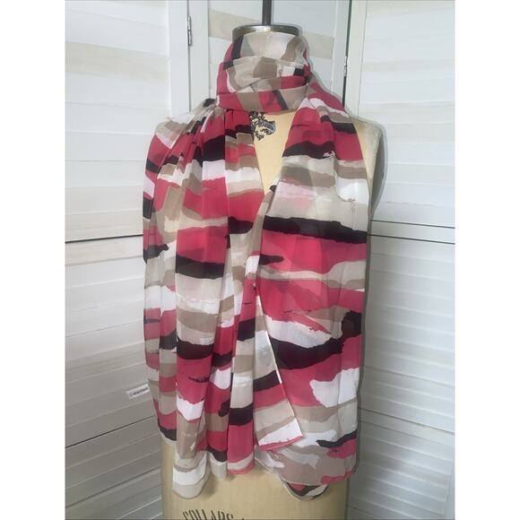 Calvin Klein Scarf Women Pink White Black Block Curves Wrap Sheer Rectangle - Picture 3 of 8